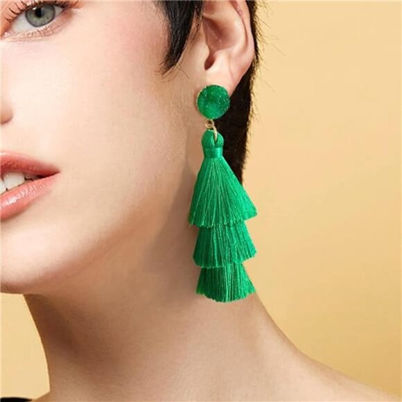 Tassel Earrings Layered Tiered Linear Drop Fashion Trending Earrings - Picture 2 of 6